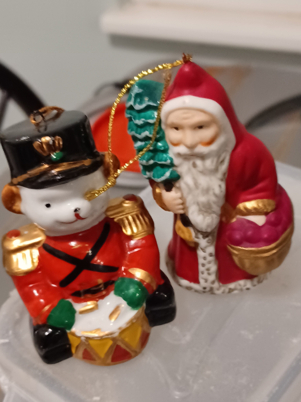 Red Santa and Red Toy Soldier Ceramic Holiday Figurines
